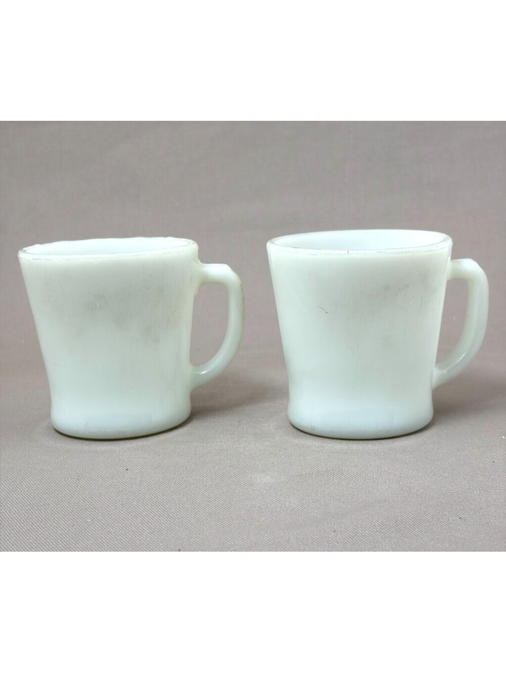 Vintage Fire King White Milk Glass D Handle Coffee Mugs Flat Bottom Set of 2